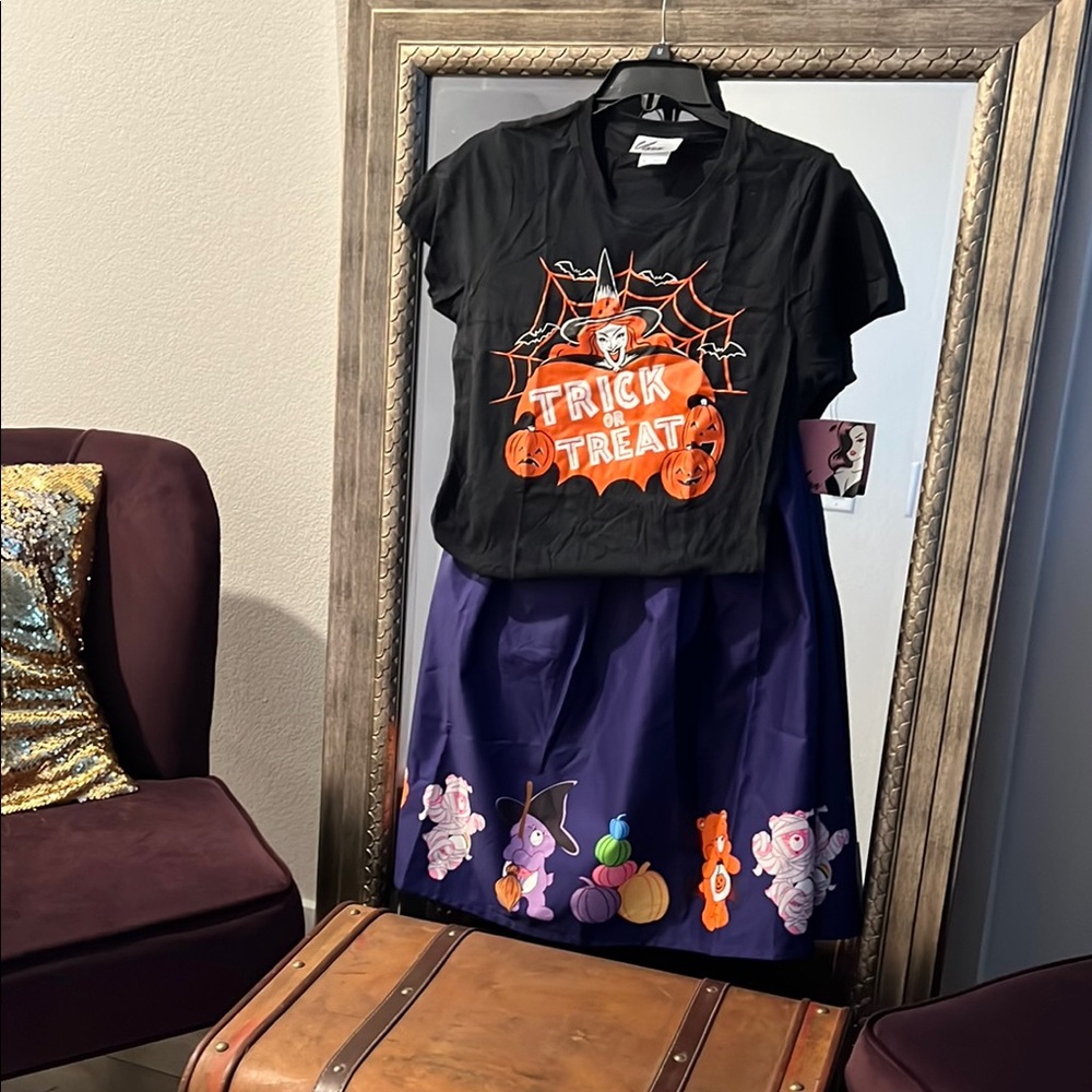Black Trick or Treat T-Shirt with Purple Halloween Skirt(sold separately )